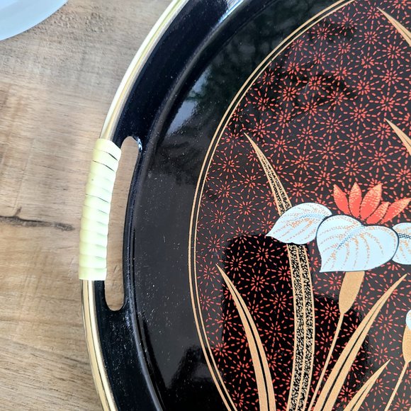 Round Gold Black White Red Colors Serving Tray. Art Deco Style. - Picture 4 of 7